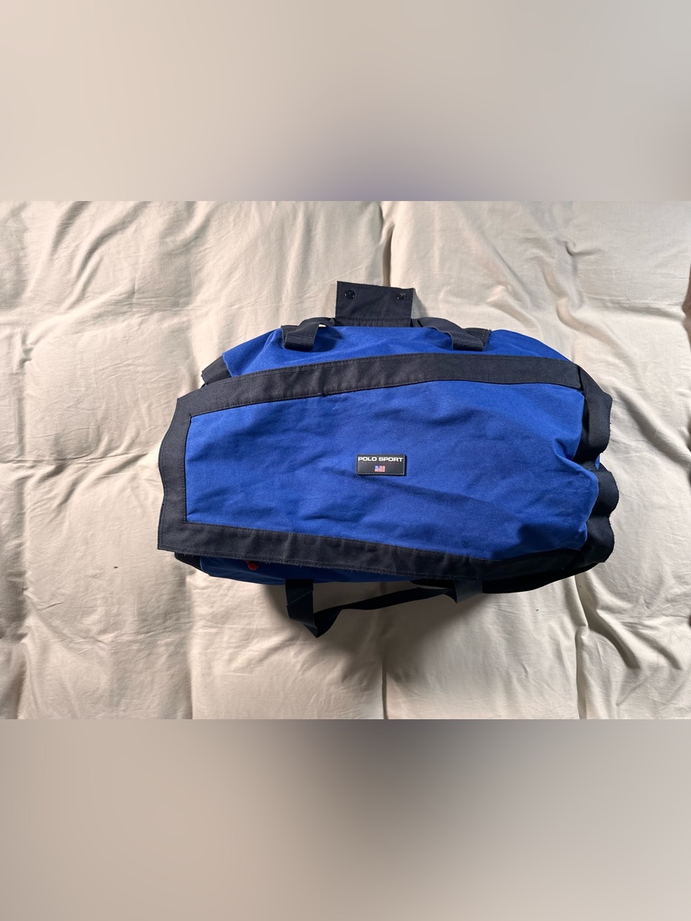 Polo Sport Cylinder Retro Y2K Blue Duffle Bag 2000s Gym Travel Bag Vintage 90s